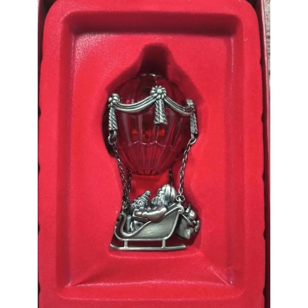 1990 Lenox Pewter Santa’s Expedition Christmas Tree Ornament Hot Air Balloon NIB
